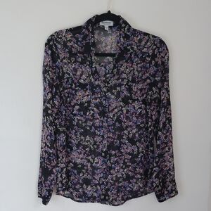 Express Womens Sheer Dark Floral Portofino Button Up Shirt Sz S Office Career